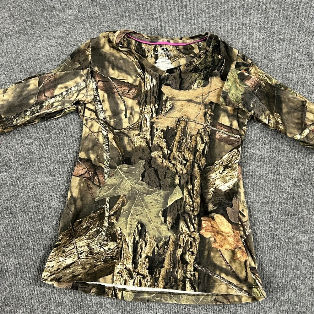 Mossy Oak Shirt Womens Size S Camo V-Neck Long Sleeve Cotton Blend Outdoor Top